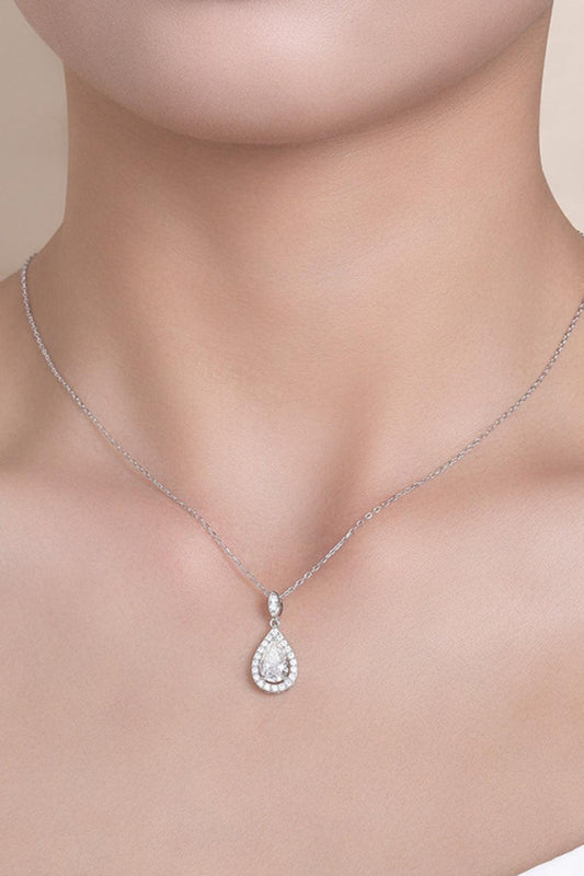 1.5 Carat Moissanite 925 Sterling Silver Teardrop Necklace Trendsi