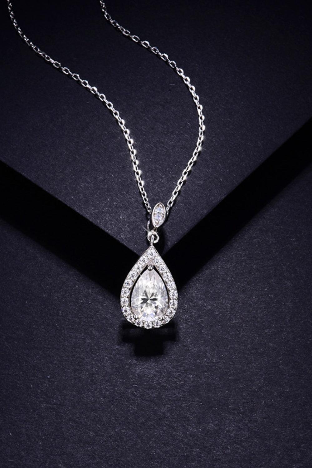 1.5 Carat Moissanite 925 Sterling Silver Teardrop Necklace Trendsi