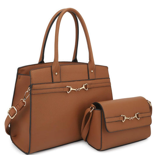 2in1 Matching Design Handle Satchel With Crossbody Bag CCWHOLESALECLOTHING