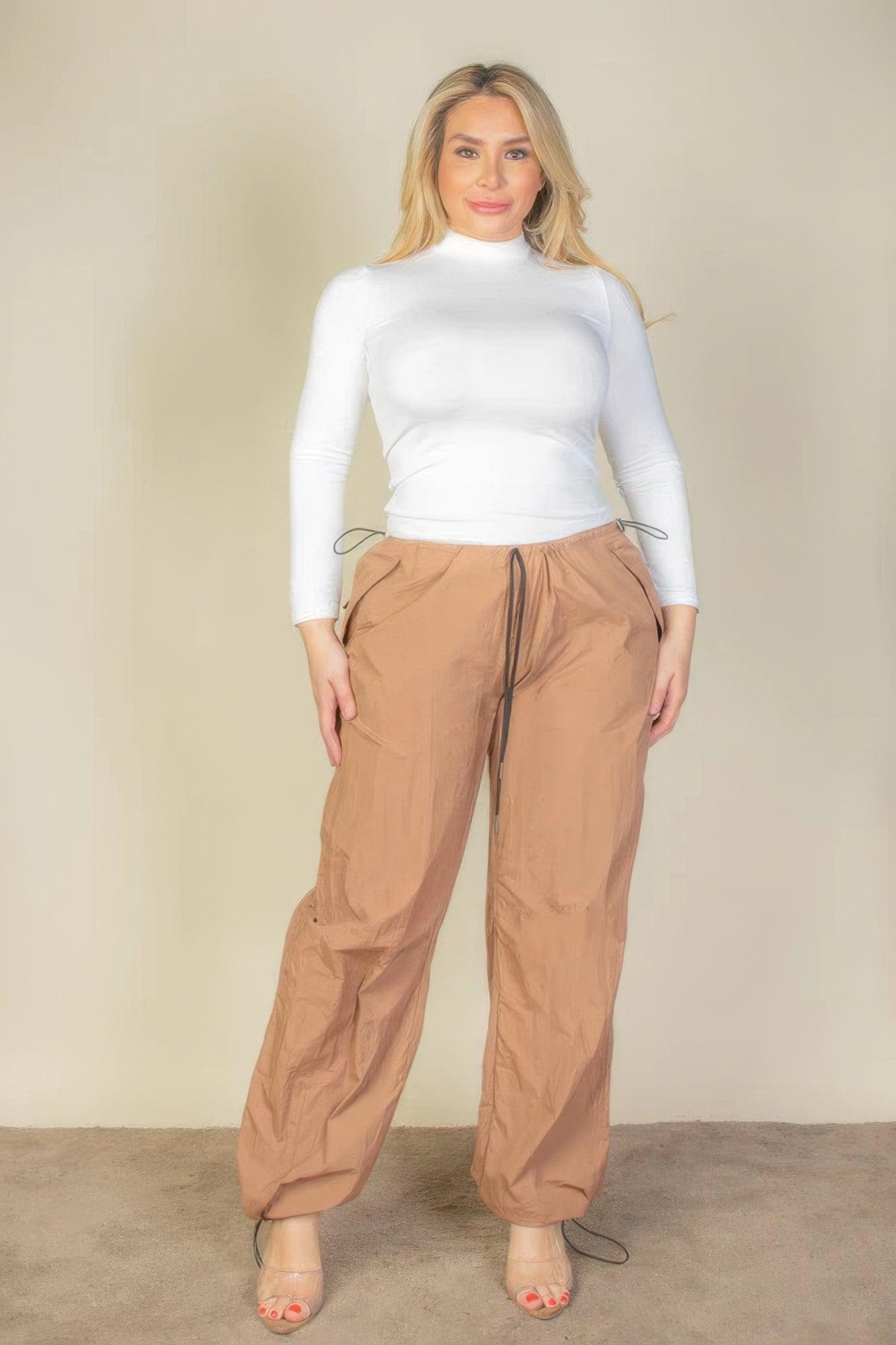 Plus Size Drawstring Waist Parachute Pants CCWHOLESALECLOTHING