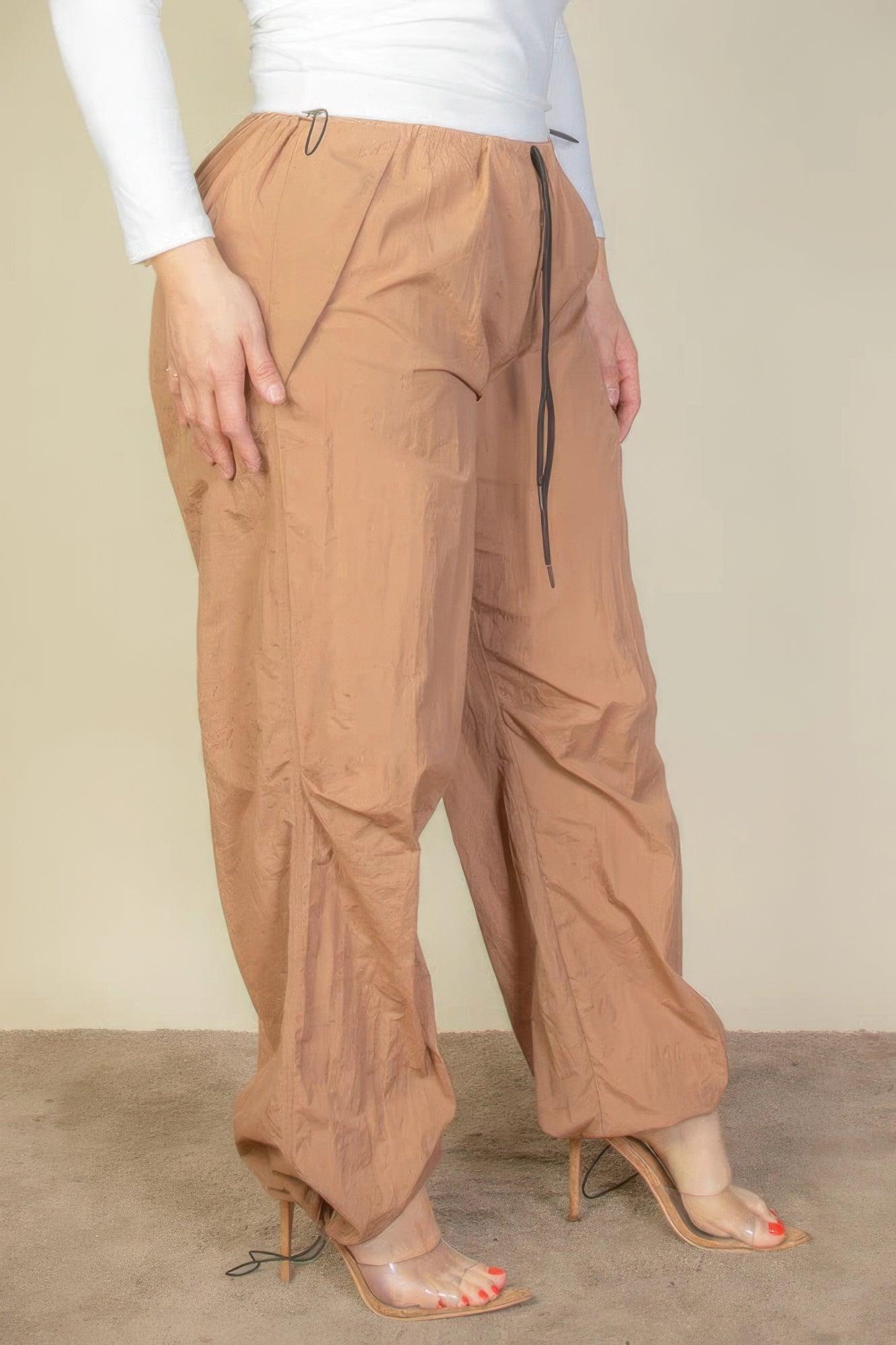 Plus Size Drawstring Waist Parachute Pants CCWHOLESALECLOTHING