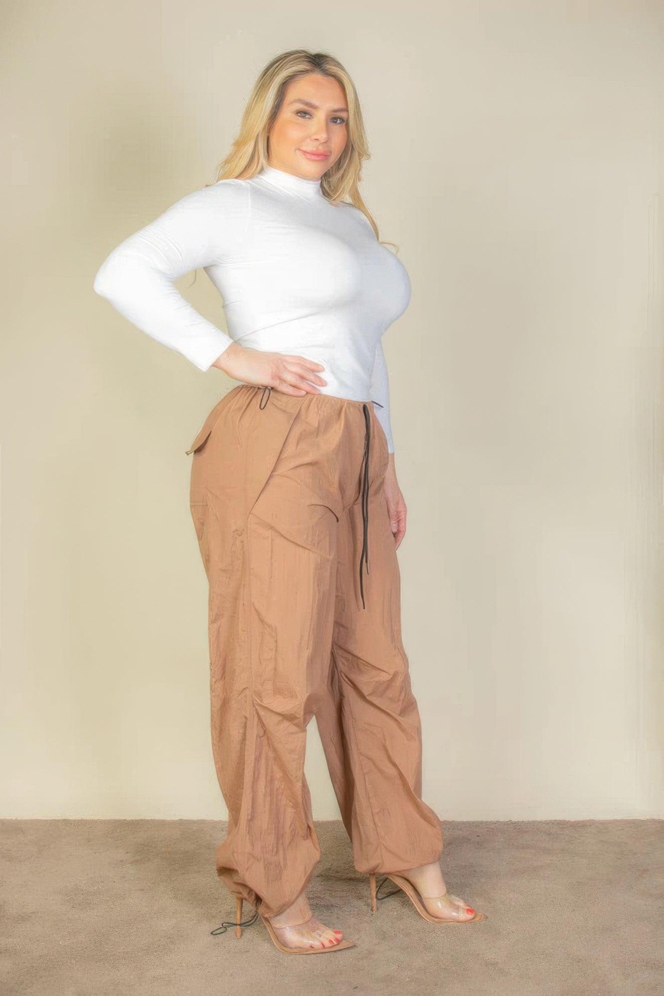 Plus Size Drawstring Waist Parachute Pants CCWHOLESALECLOTHING