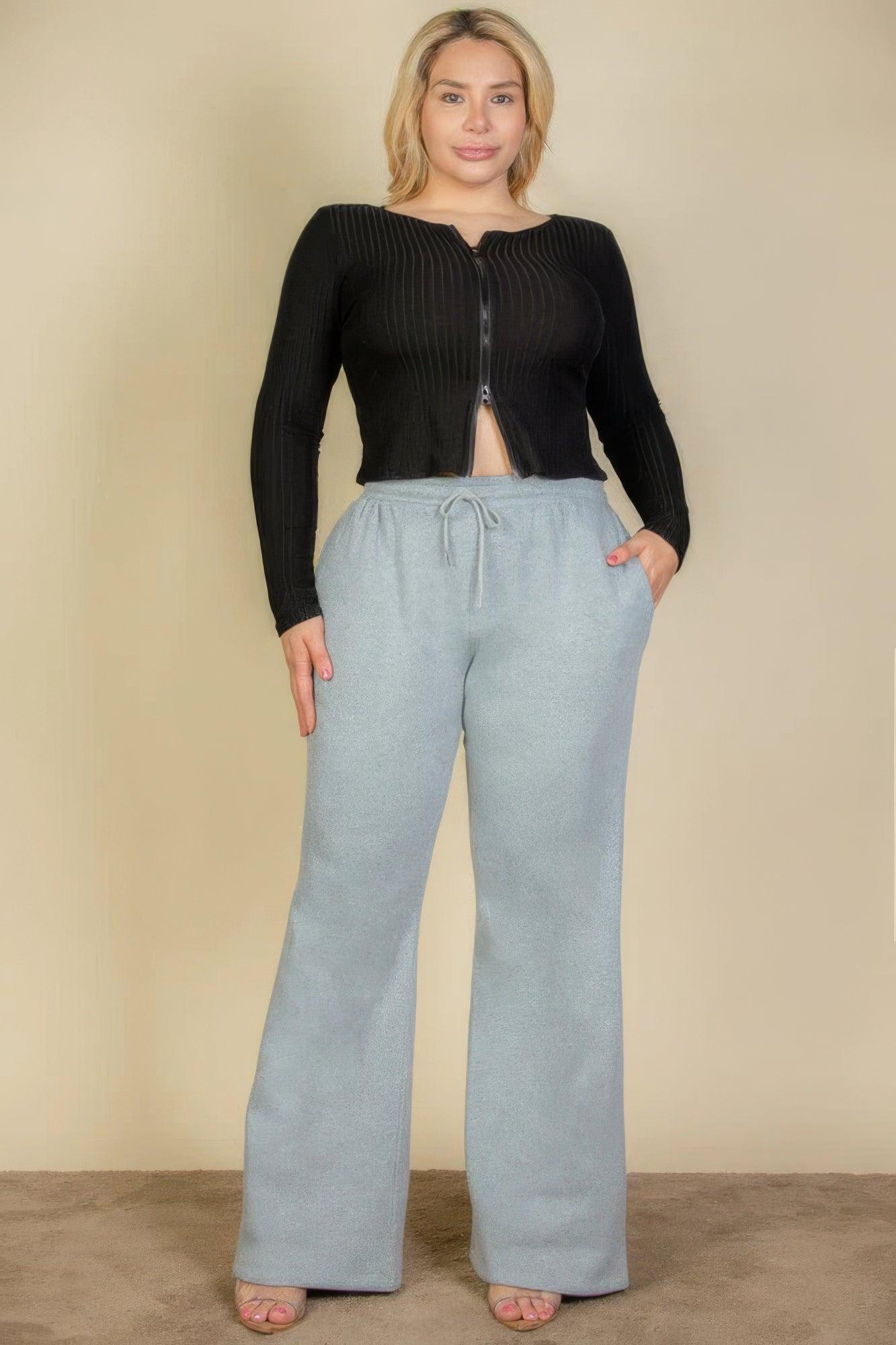 Plus Size Drawstring Waist Slant Pocket Sweatpants CCWHOLESALECLOTHING