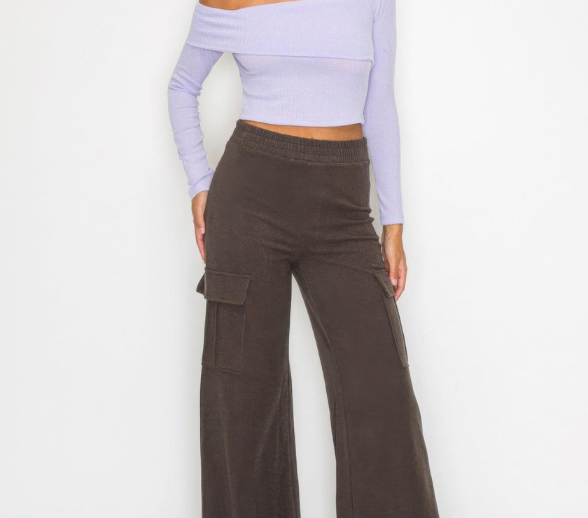 Bardot ribbed long sleeve crop top