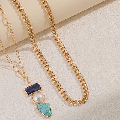 2 Piece Imitation Gemstone Alloy Necklace Trendsi