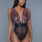 1 Pc. Cut-out Lace Bottoms With Raspberry-pink Sequins Plunging Sheer Neckline CCWHOLESALECLOTHING