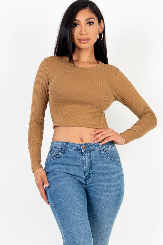 Long Sleeve Round Neck Basic Crop Top Mr Lou’s Place