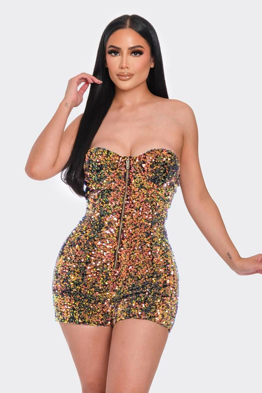 Multi Sequins Tube Top Romper Mr Lou’s Place