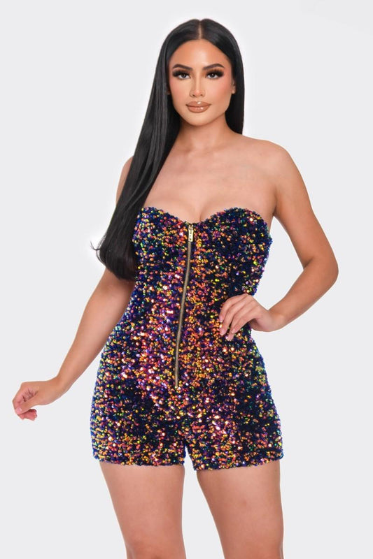 Multi Sequins Tube Top Romper Mr Lou’s Place