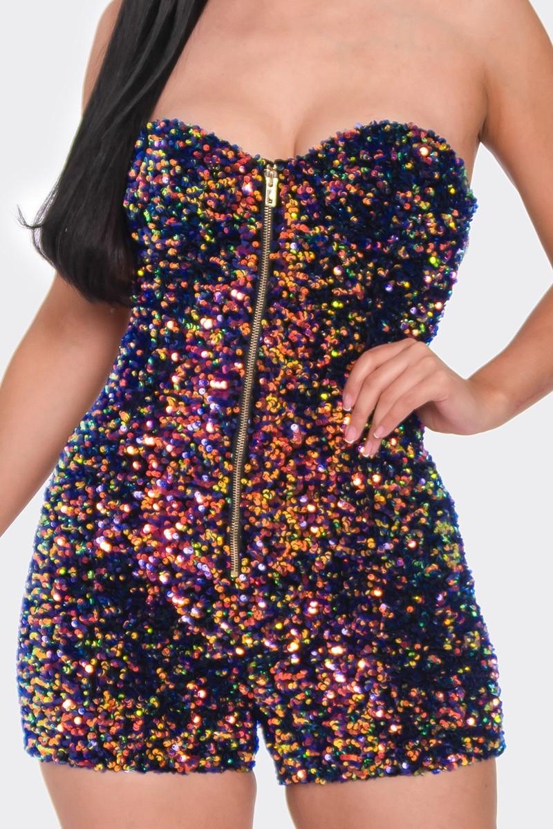 Multi Sequins Tube Top Romper Mr Lou’s Place