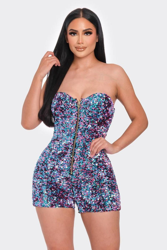 Multi Sequins Tube Top Romper Mr Lou’s Place