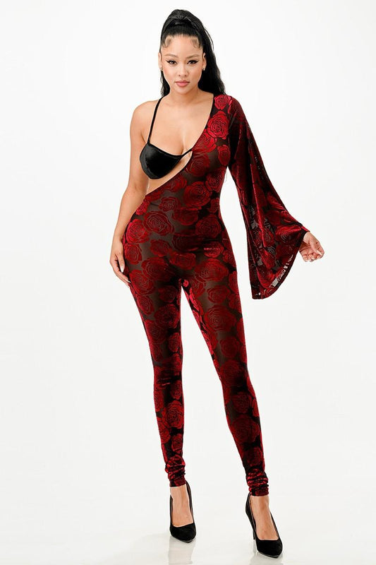 Velvet Flocking Jumpsuit/bell Sleeve Mr Lou’s Place