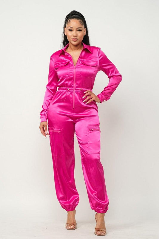 Front Zipper Pockets Top And Pants Jumpsuit Mr Lou’s Place