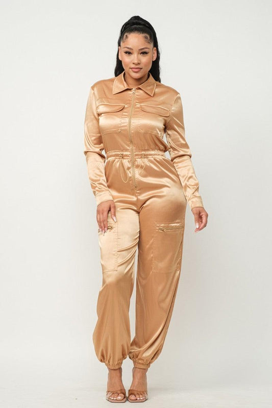 Front Zipper Pockets Top And Pants Jumpsuit Mr Lou’s Place