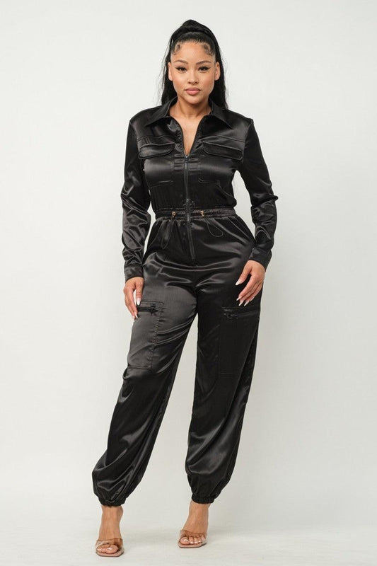 Front Zipper Pockets Top And Pants Jumpsuit Mr Lou’s Place