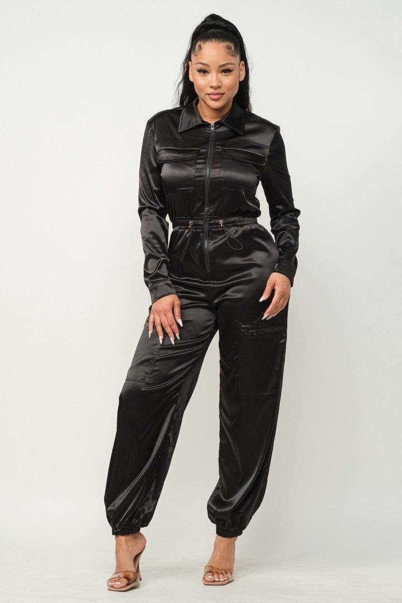 Front Zipper Pockets Top And Pants Jumpsuit Mr Lou’s Place