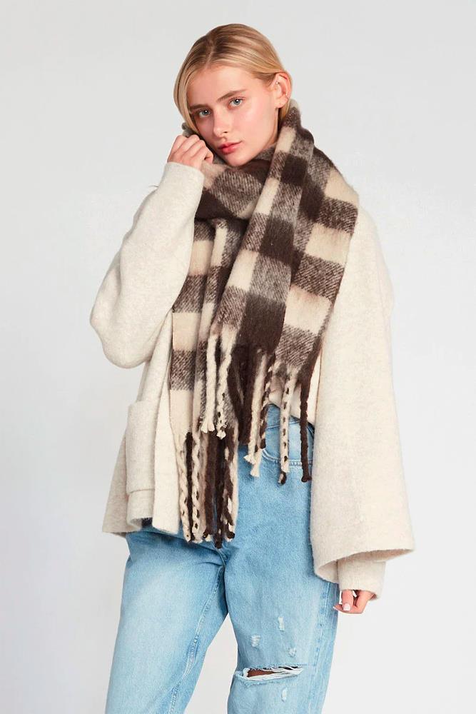 Plaid Pattern Mohair-feel Scarf CCWHOLESALECLOTHING