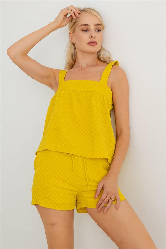 Dijon Textured Sleeveless Flare Top & High Waist Two Pocket Shorts Set Mr Lou’s Place