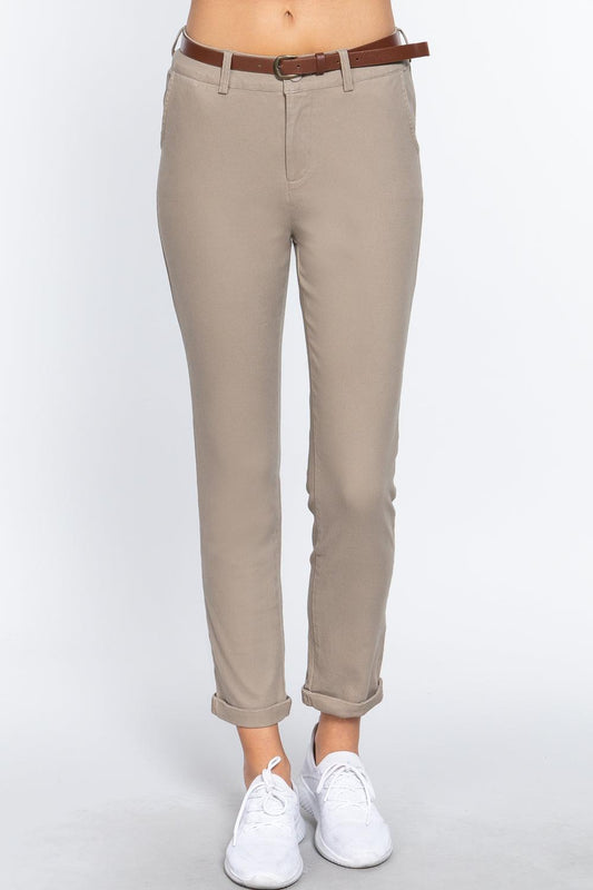 Cotton-span Twill Belted Long Pants Mr Lou’s Place