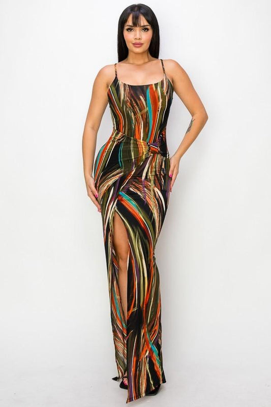 Split Thigh Multicolor Long Dress Mr Lou’s Place