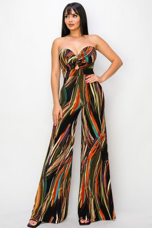 Allover Print Twist Front Wide Leg Jumpsuit Mr Lou’s Place