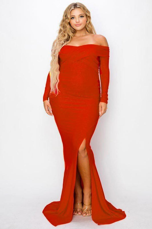 Plus Long Sleeve Off Shoulder Night Party Maxi Dress Mr Lou’s Place