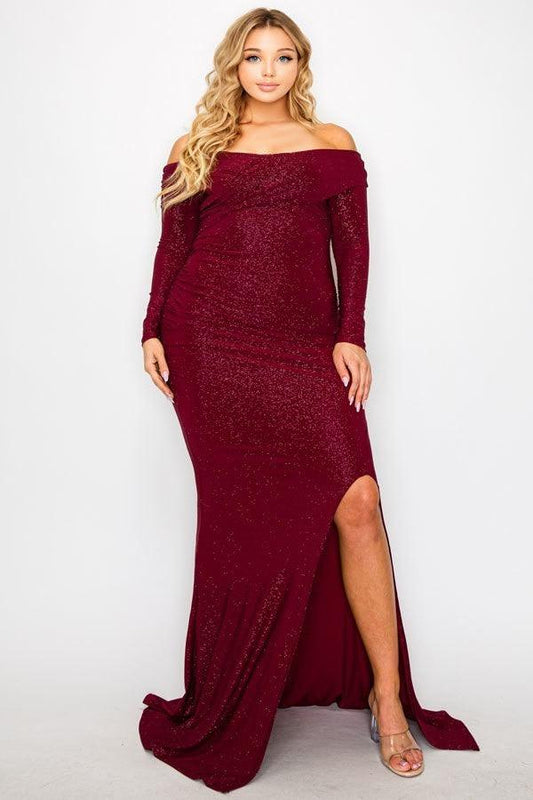 Plus Long Sleeve Off Shoulder Night Party Maxi Dress Mr Lou’s Place