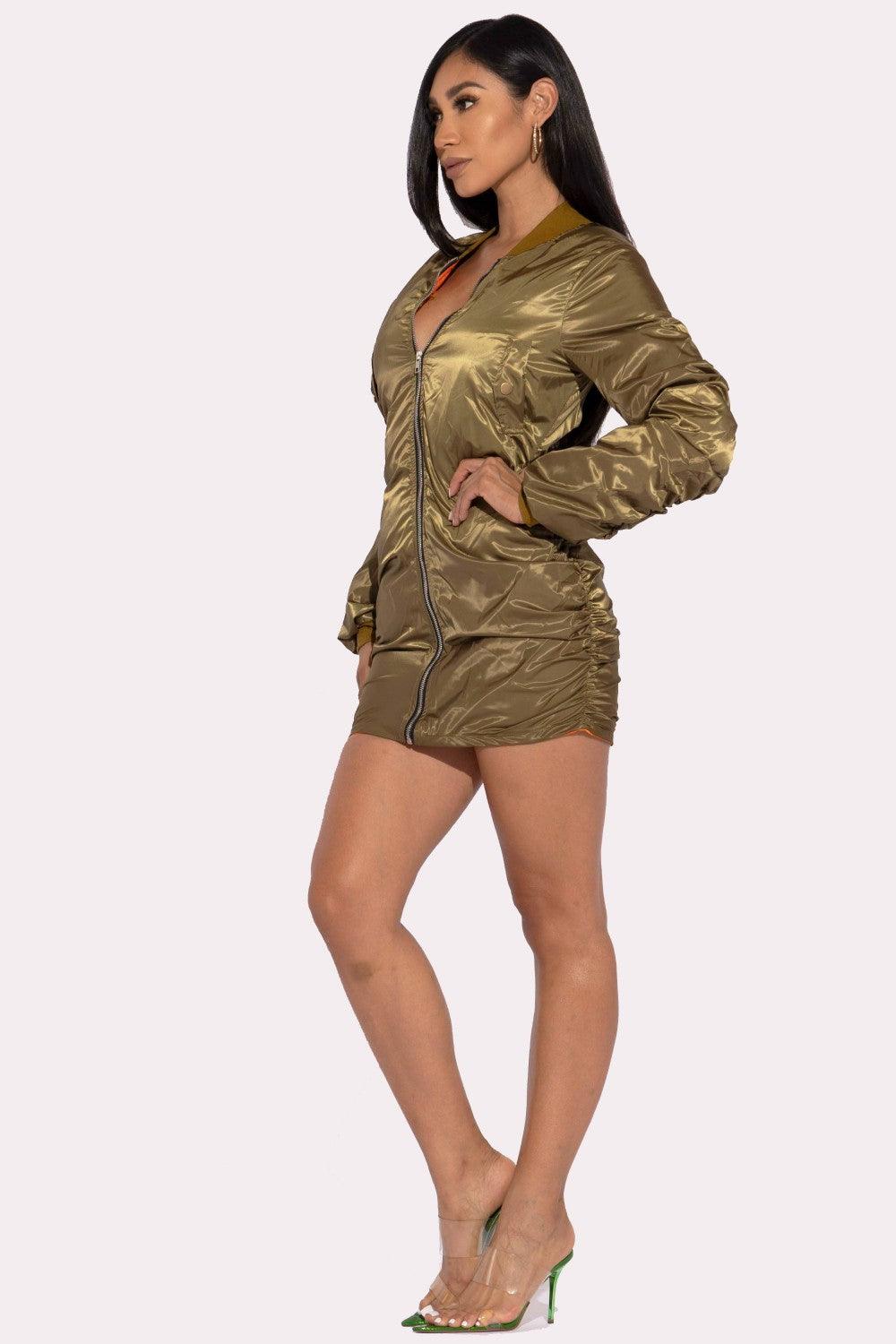 Backless Bomber Mini Dress CCWHOLESALECLOTHING