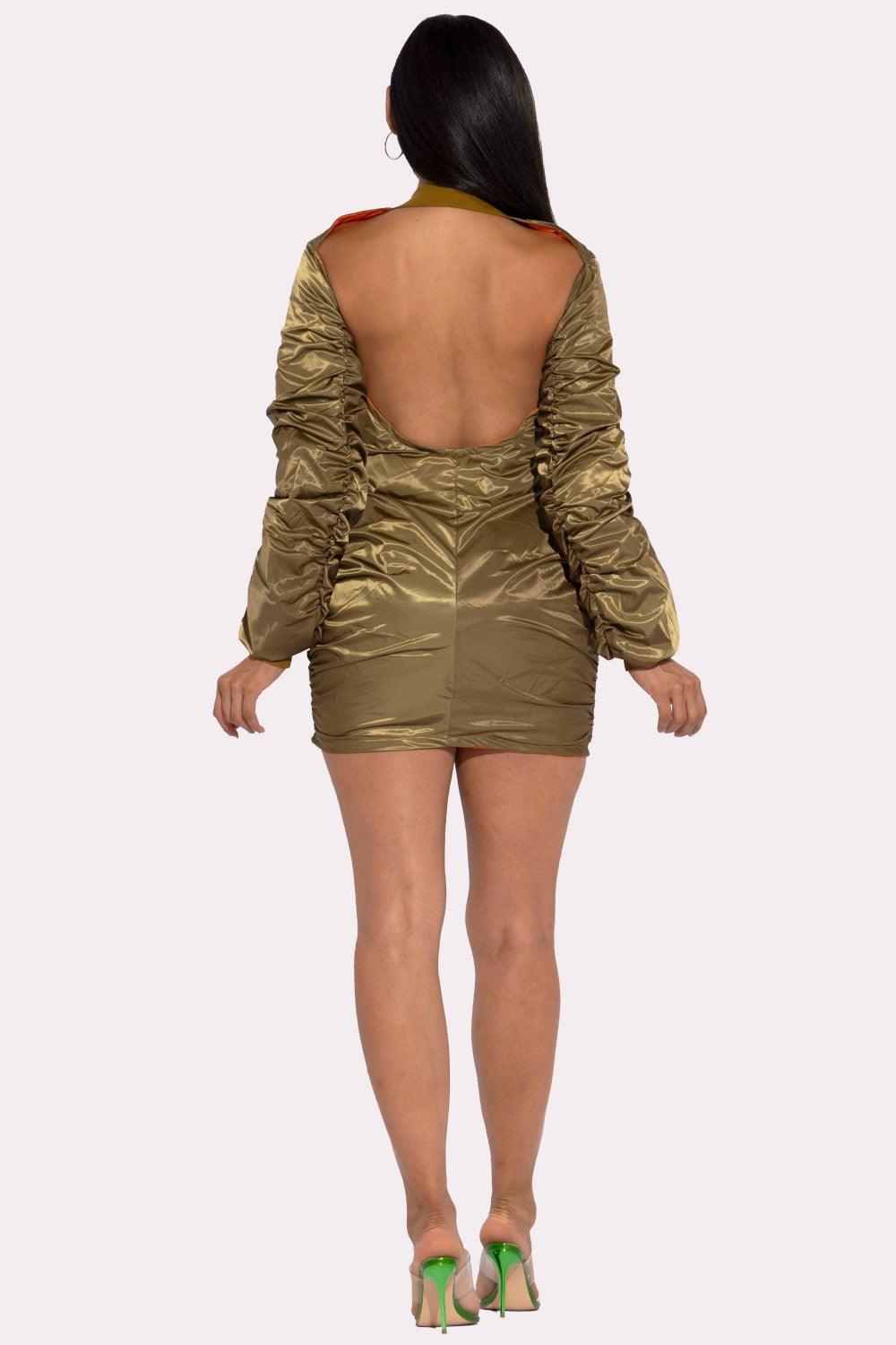 Backless Bomber Mini Dress CCWHOLESALECLOTHING